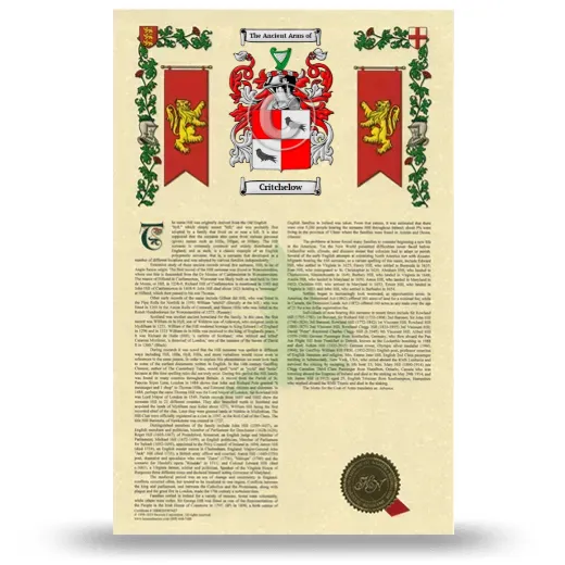 Critchelow Armorial History with Coat of Arms