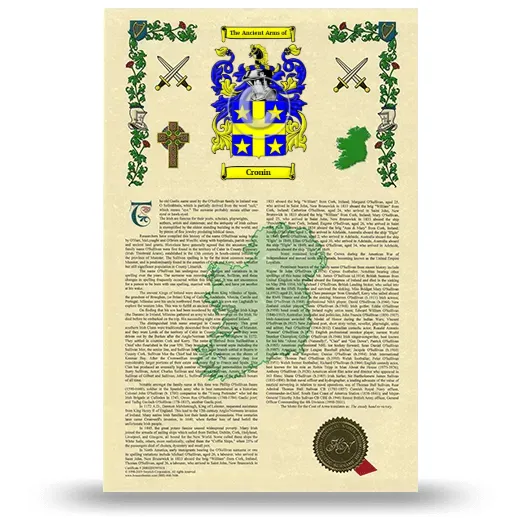 Cronin Armorial History with Coat of Arms