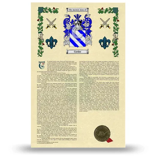 Cuvier Armorial History with Coat of Arms