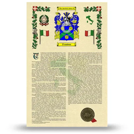 D'amiens Armorial History with Coat of Arms