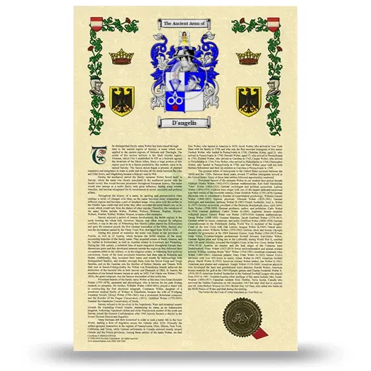 D'angelis Armorial History with Coat of Arms
