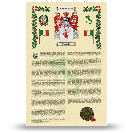 D'aniello Armorial History with Coat of Arms