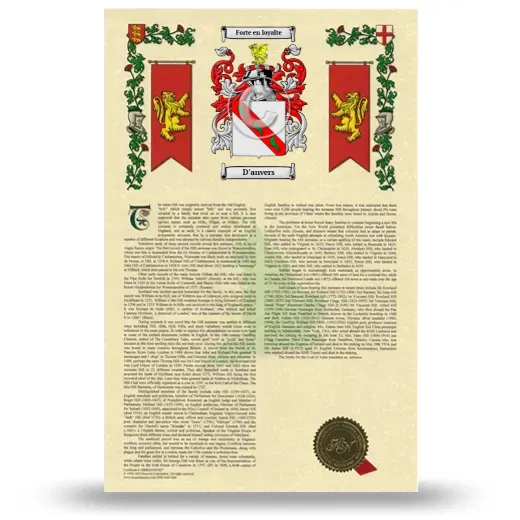 D'anvers Armorial History with Coat of Arms