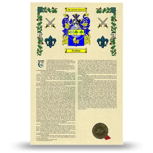 D'arbon Armorial History with Coat of Arms