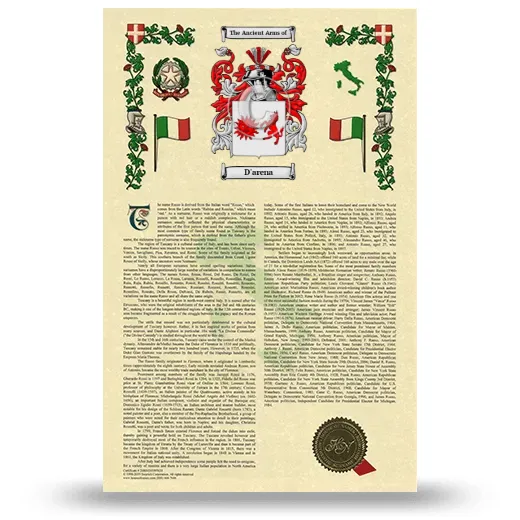 D'arena Armorial History with Coat of Arms