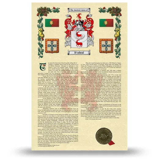 D'cabral Armorial History with Coat of Arms