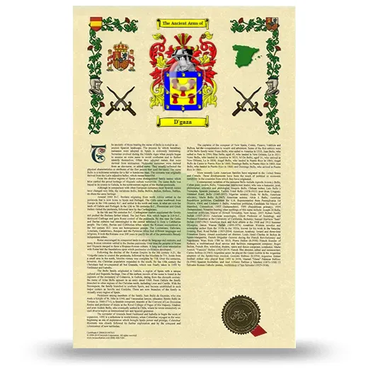D'gaza Armorial History with Coat of Arms