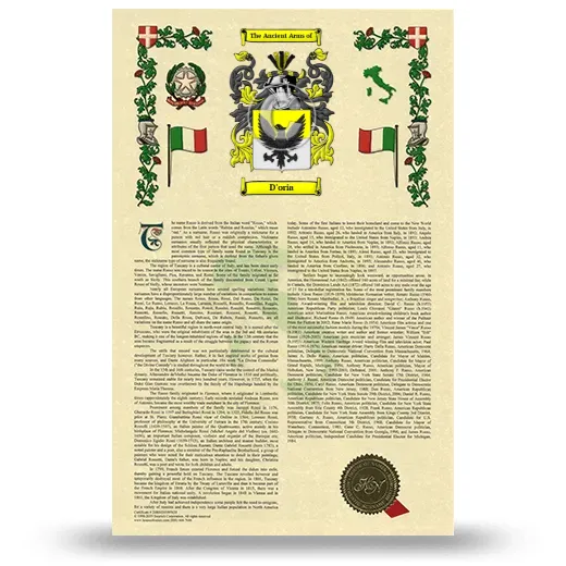D'oria Armorial History with Coat of Arms