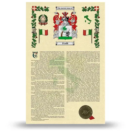 D'zelli Armorial History with Coat of Arms