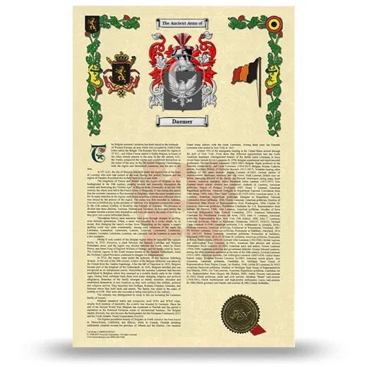 Daemer Armorial History with Coat of Arms