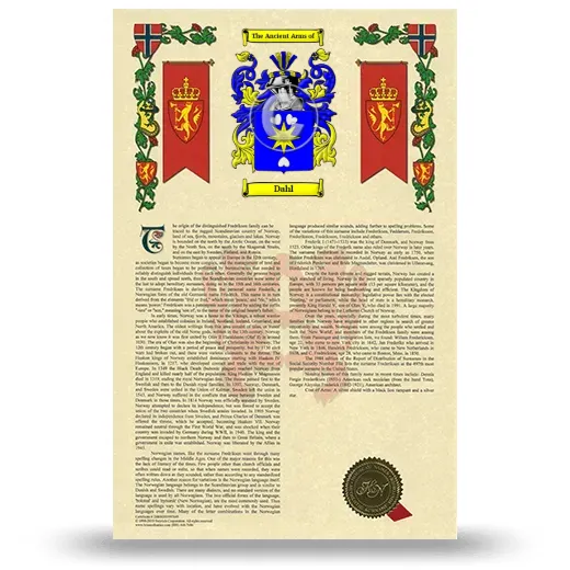 Dahl Armorial History with Coat of Arms