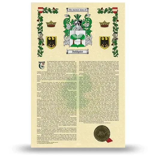 Dahlquist Armorial History with Coat of Arms