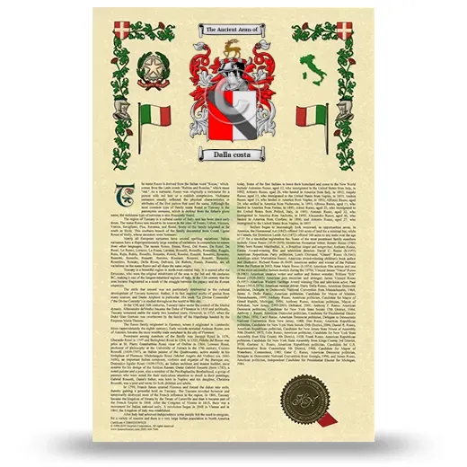 Dalla costa Armorial History with Coat of Arms