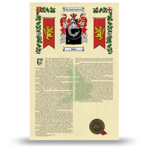 Dam Armorial History with Coat of Arms
