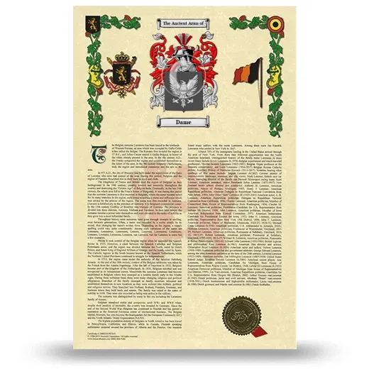Dame Armorial History with Coat of Arms