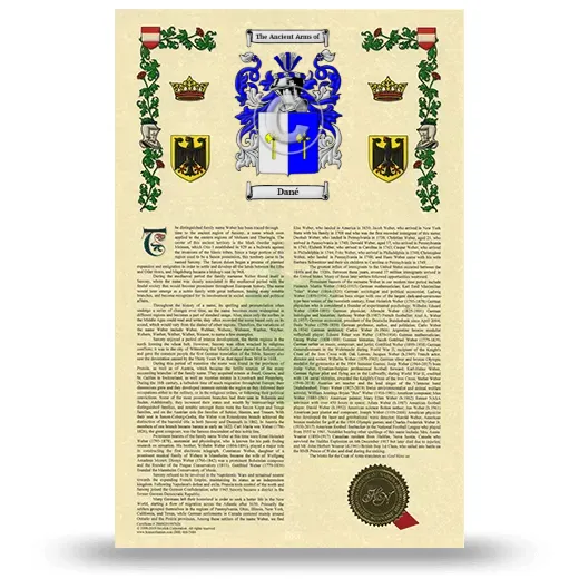 Dané Armorial History with Coat of Arms