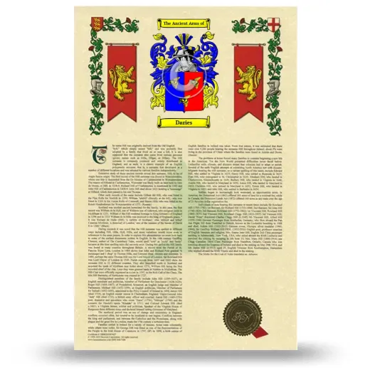 Daries Armorial History with Coat of Arms