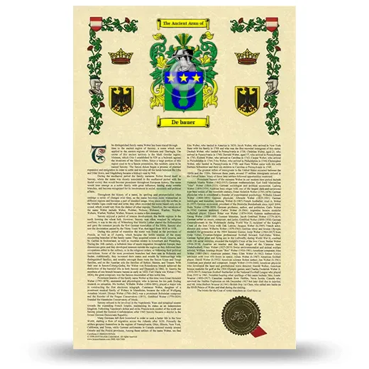 De bauer Armorial History with Coat of Arms