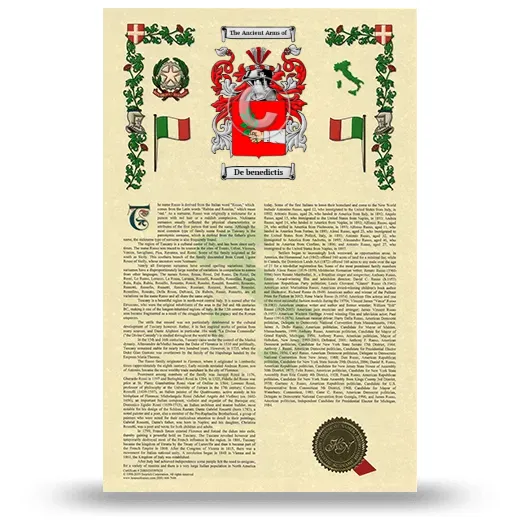 De benedictis Armorial History with Coat of Arms