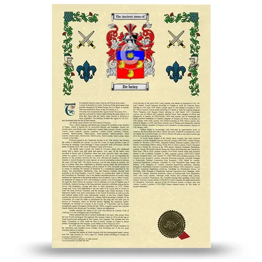 De brisy Armorial History with Coat of Arms