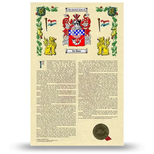 De fleur Armorial History with Coat of Arms