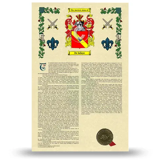 De lafaye Armorial History with Coat of Arms