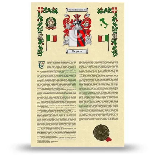 De porto Armorial History with Coat of Arms