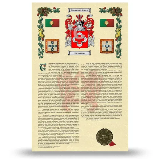 De sousa Armorial History with Coat of Arms