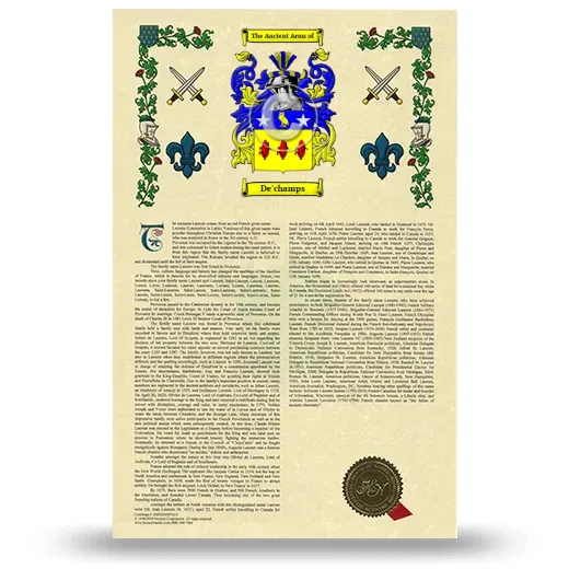 De'champs Armorial History with Coat of Arms