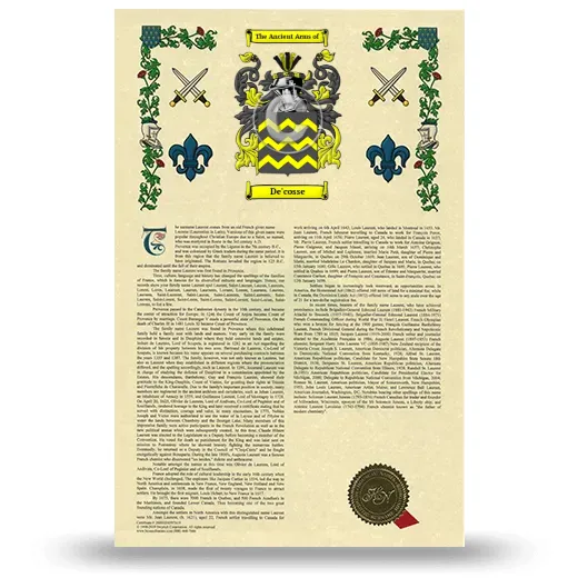 De'cosse Armorial History with Coat of Arms