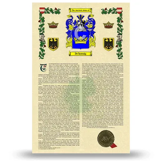 De'koenig Armorial History with Coat of Arms