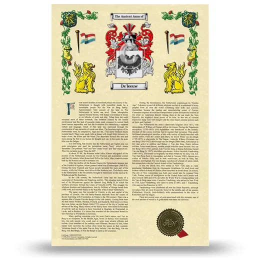 De'leeuw Armorial History with Coat of Arms