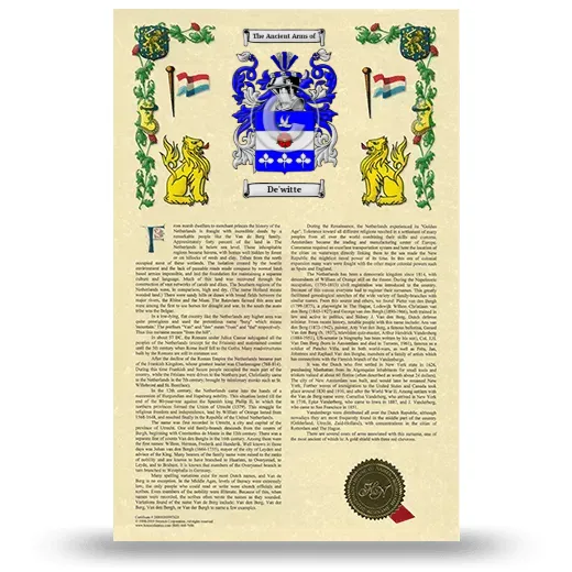 De'witte Armorial History with Coat of Arms