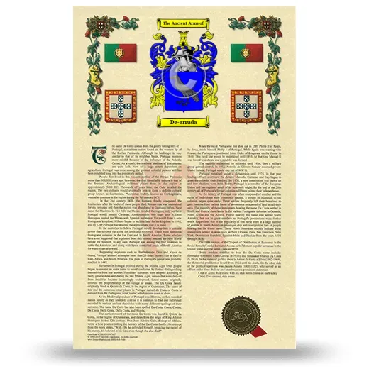 De-arruda Armorial History with Coat of Arms