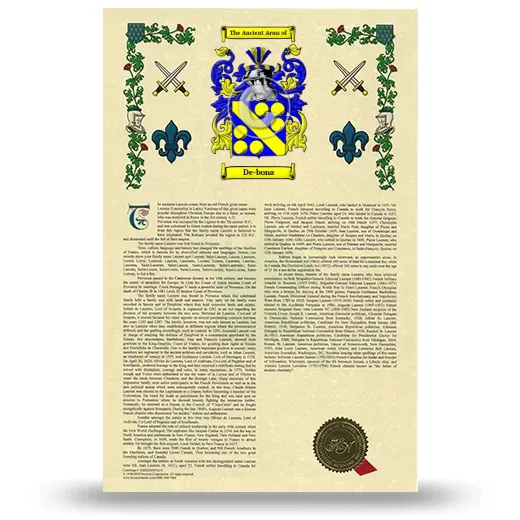 De-bona Armorial History with Coat of Arms