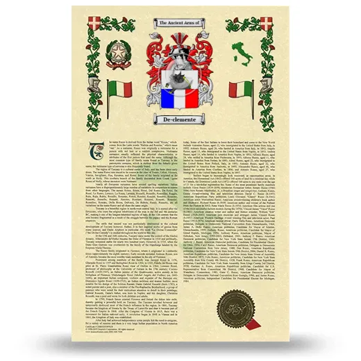 De-clemente Armorial History with Coat of Arms