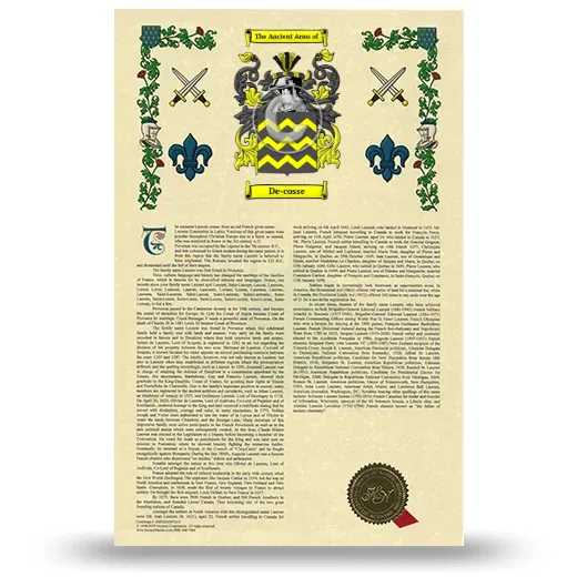 De-cosse Armorial History with Coat of Arms