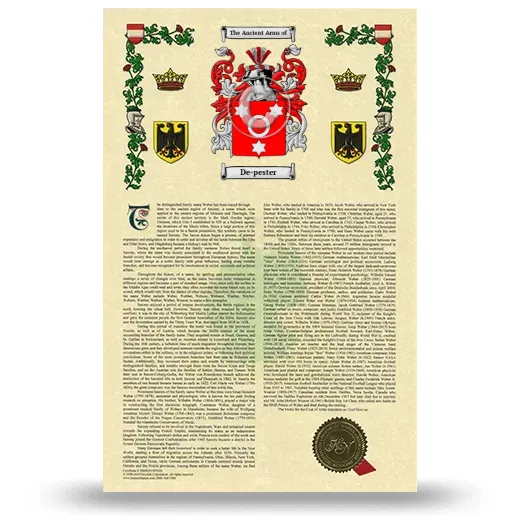 De-pester Armorial History with Coat of Arms