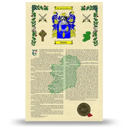 Deanes Armorial History with Coat of Arms