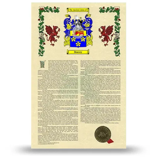 Deavey Armorial History with Coat of Arms