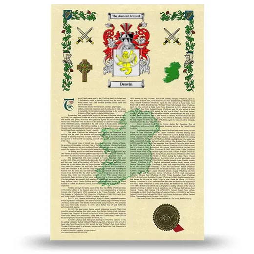 Deavin Armorial History with Coat of Arms