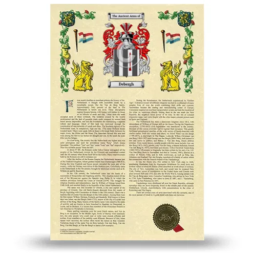 Debergh Armorial History with Coat of Arms