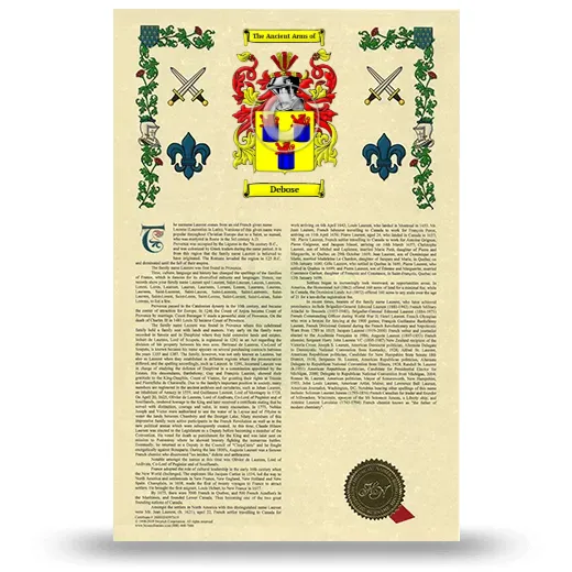 Debose Armorial History with Coat of Arms