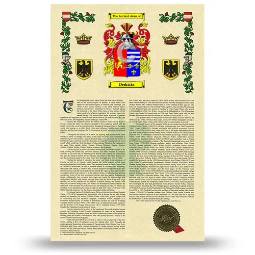 Dedricks Armorial History with Coat of Arms