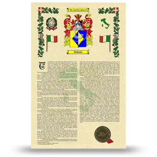 Defazio Armorial History with Coat of Arms