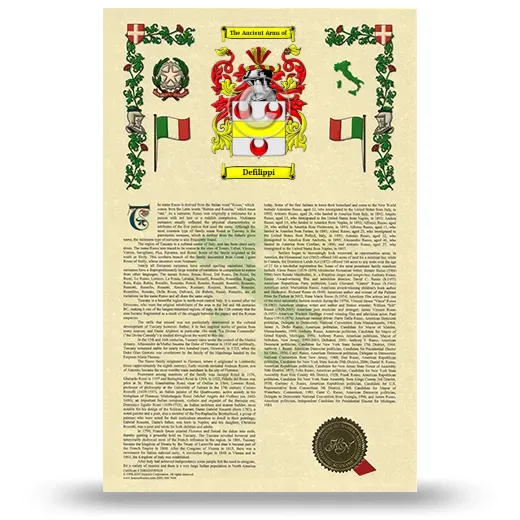Defilippi Armorial History with Coat of Arms