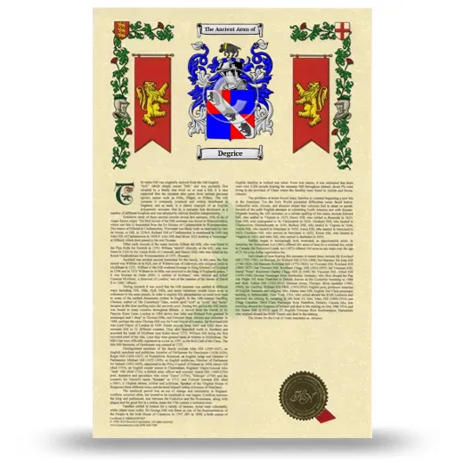 Degrice Armorial History with Coat of Arms