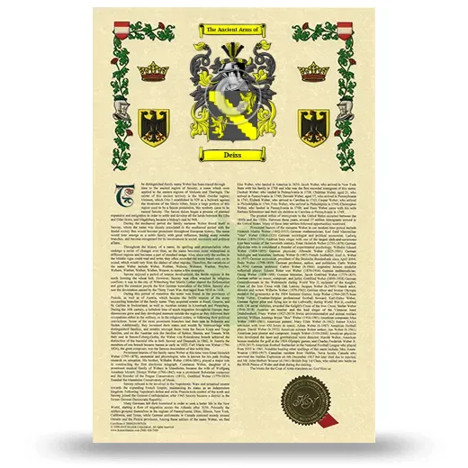 Deiss Armorial History with Coat of Arms