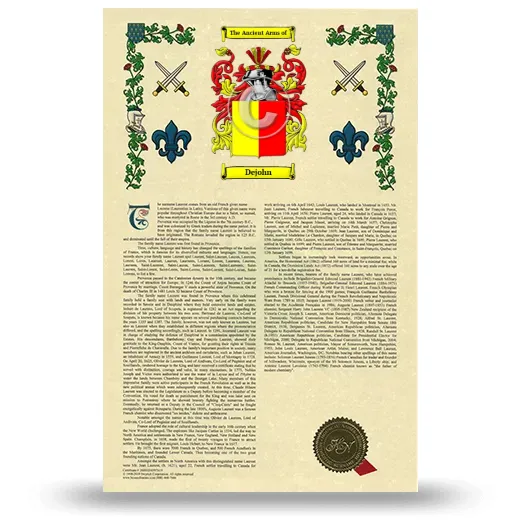 Dejohn Armorial History with Coat of Arms