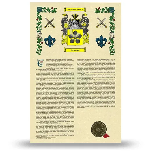 Delunge Armorial History with Coat of Arms